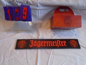 lot 139 image: Jagermeister bar mat & Killian wood napkin holder. As shown.