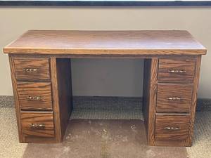 lot 16 image: Wood Desk with 6 Drawers 28x50x22 Inches