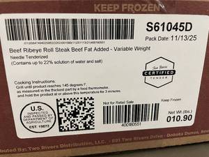 K - Beef Ribeye Roll Steaks Fat Added - Frozen, 4-Pack, Net Wt 10.90 lb