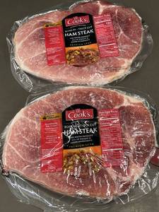 lot 137 image: I & C - NEW Larger Cooks Ham Steaks - Hickory Smoked, Bone-In Thick-Cut, Approx 2.2 lb each (Lot of 2)