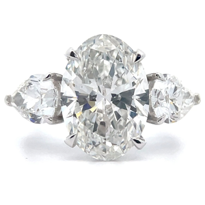 lot 1 image: 7.50 Carat Diamond Pear Three-Stone Ring in 14k White Gold w Report VIDEO