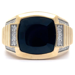 lot 18 image: Gents 0.25 Carat Natural Diamond & Onyx Tablet Ring in 14k Gold Retail $3,495 VIDEO