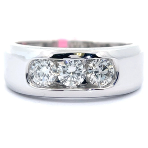 lot 23 image: Mens 1 Carat Diamond Three-Stone Ring in White Gold Retail $2,495 VIDEO