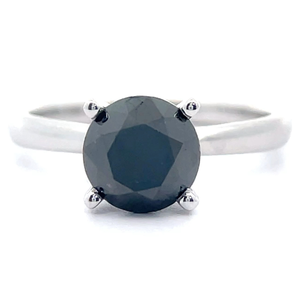 lot 32 image: 2 Carat Fancy Black Natural Diamond Round Solitaire Ring in 14k White Gold Retail $2,395 VIDEO