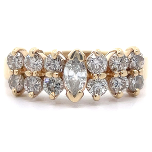 lot 39 image: Natural Diamond Marquise Solitaire Chevron Cluster Ring in 14k Yellow Gold VIDEO