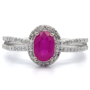 lot 45 image: Natural Ruby & Diamond Split Shank Cathedral Ring in 14k White Gold Retail $1,995 VIDEO