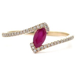 lot 49 image: Natural Ruby & Pav Diamond Zig-Zag Bypass Ring in 14k Yellow Gold Retail $995 VIDEO