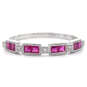 lot 50 image: 0.49 Carat Natural Ruby & Diamond Slim Stacking Ring in 14k White Gold Retail $895 VIDEO