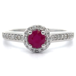lot 51 image: 0.66 Carat Natural Ruby & Natural Diamond Halo Ring in 14k White Gold Retail $2,245 VIDEO