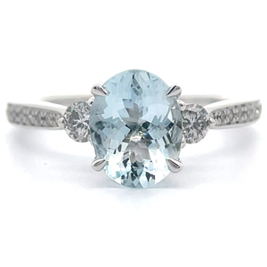 lot 62 image: 2.25 Carat Natural Aquamarine & Natural Diamond Three-Stone Ring in 14k White Gold Retail $2,395 VIDEO