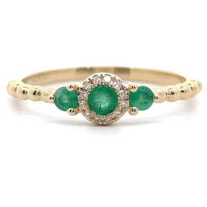 lot 64 image: 0.29 Carat Natural Emerald & Natural Diamond Halo Textured Ring in 14k Yellow Gold Retail $845 VIDEO