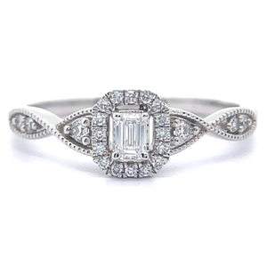 lot 79 image: 0.37 Carat Diamond Halo Trellis Engagement Ring in White Gold Retail $1,145