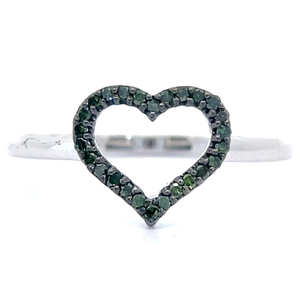 lot 83 image: 0.12 Carat Fancy Green Diamond Open Heart Halo Ring Retail $95