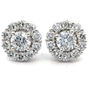 lot 15 image: 3.75 Carat Diamond Round Cluster Halo Stud Earrings in White Gold Retail $3,395 VIDEO