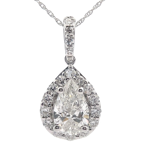 lot 27 image: 2 Carat Diamond Pear Halo Pendant Necklace in 14k White Gold Retail $2,995 VIDEO