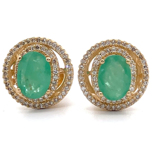 lot 28 image: 0.30 Carat Natural Emerald & Diamond Double Halo Stud Earrings in 14k Gold Retail $2,395 VIDEO