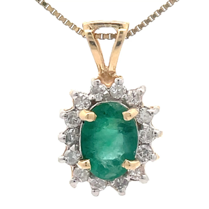 lot 36 image: Oval Emerald & Natural Diamond Halo Pendant in 14k Yellow Gold VIDEO