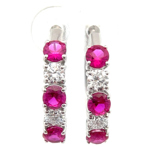 lot 44 image: 0.51 Carat Ruby & Diamond Round Hoop Earrings in 14k White Gold Retail $1,895 VIDEO