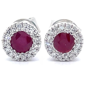 lot 52 image: 0.37 Carat Natural Ruby & Diamond Halo Stud Earrings in 14k White Gold Retail $995 VIDEO