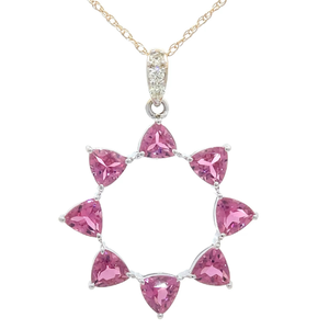 lot 54 image: Natural Pink Tourmaline & Natural Diamond Wreath Pendant Necklace in 14k Gold Retail $1,270 VIDEO