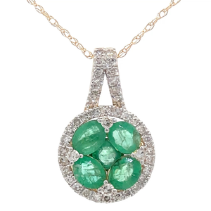 lot 58 image: 0.25 Carat Natural Emerald & Natural Diamond Cluster Pendant Necklace in 14k Gold Retail $1,995 VIDEO