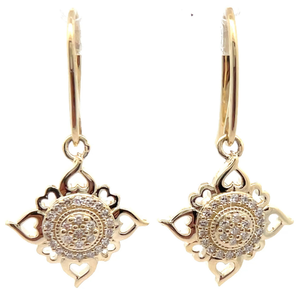 lot 70 image: 0.15 Carat Pav Natural Diamond Sunflower Dangle Earrings in Yellow Gold Retail $995 VIDEO