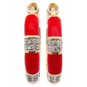 lot 72 image: Natural Diamond & Enamel Bamboo Hoop Earrings in Yellow Gold Retail $845 VIDEO