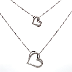 lot 75 image: 0.25 Carat Natural Diamond Double Layer Heart Halo Necklace in White Gold Retail $1,745 VIDEO