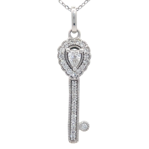 lot 78 image: 0.33 Carat Natural Diamond Key Pendant Necklace in 14k White Gold Retail $1,895 VIDEO