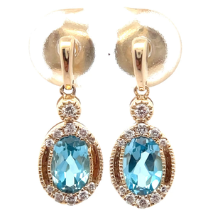 lot 84 image: 1.55 Carat Natural Blue Topaz & Natural Diamond Drop Earrings in 14k Yellow Gold Retail $1,495