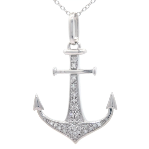 lot 87 image: Natural Diamond Nautical Anchor Pendant Necklace Retail $145
