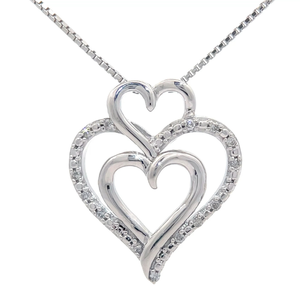 lot 91 image: Natural Diamond Triple Ribbon Heart Pendant Necklace Retail $125