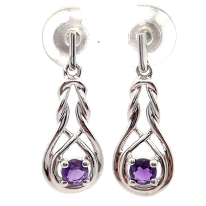 lot 99 image: Natural Amethyst Celtic Knot Dangle Earrings Retail $85