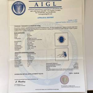 Sheffield & Son 8.20 Carat Natural Tanzanite & Natural Diamond Ring in Platinum w/ Appraisal; Retail $11,428 *VIDEO*