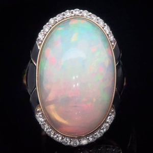 lot 20A image: Kristian Olsen 15.53 Carat Natural Opal & Natural Diamond Ring in 14K Yellow Gold w Appraisal Retail $7,630 VIDEO
