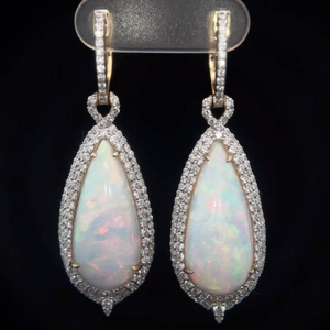 lot 20B image: Kristian Olsen 14.75 Carat Natural Opal & Natural Diamond Earrings in 14K Yellow Gold w Appraisal Retail $14,250 VIDEO