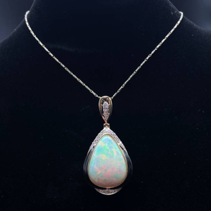 lot 20C image: Kristian Olsen 11.94 Carat Natural Opal & Natural Diamond Pendant in 14K Two-Tone Gold w Appraisal Retail $9,285 VIDEO