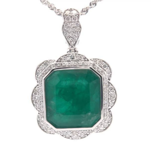 lot 20F image: Sheffield & Son 13.90 Carat Natural Emerald & Natural Diamond Pendant in Platinum w Appraisal Retail $25,000 VIDEO