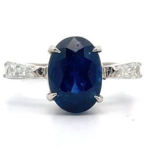 lot 55E image: 5.84 Carat Natural Ceylon Sapphire & Natural Diamond Ring in Platinum w GIA Report  Appraisal Retail $10,820 VIDEO