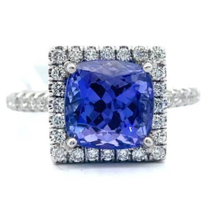 lot 72B image: 4.43 Carat Natural Bi-Color Tanzanite & Natural Diamond Ring in 18K White Gold $5,790 Retail VIDEO