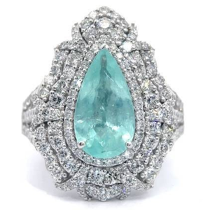 lot 101 image: Oscar Friedman 3.82 Carat Natural Paraiba Tourmaline & Natural Diamond Ring in Platinum w Appraisal $16,150 Retail