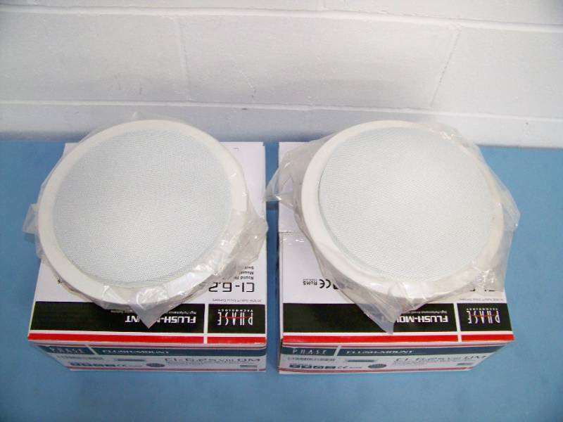 lot 25 image: (2) Phase Technologies CI-6.2S VIII QM Round Flush Mount In-Ceiling Speakers  Loudspeakers - NEW IN BOX