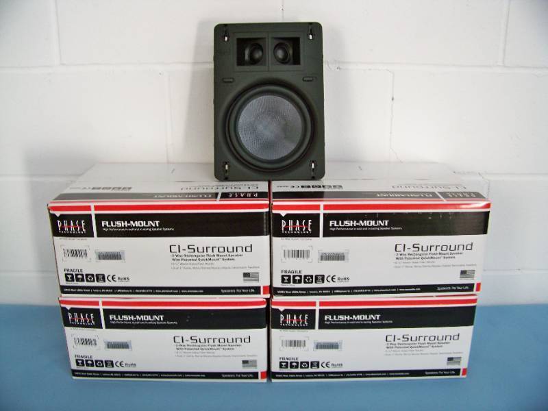 lot 26 image: (4) Phase Technologies CI-Surround (CI_SURR) Flush-Mount In-Wall Home Theater Speakers - NEW IN BOX