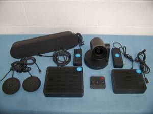 lot 55 image: Logitech Rally System UHD 4K PTZ Conference Camera with Rally Table Hubs, MicMicrophone Pucks and Speaker
