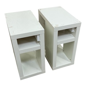 lot 26 image: 2 matching wood Corner Shelf w Power Strip