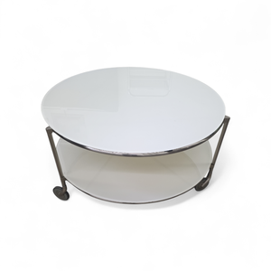 lot 41 image: Contemporary Round Glass Coffee Table on Wheels