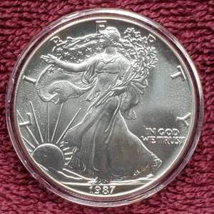 lot 5 image: 1987 American Silver Eagle in Airtite