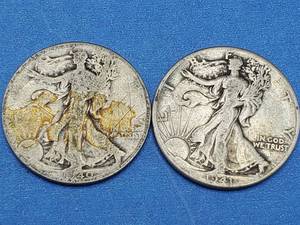lot 58 image: 2 Walking Liberty Half Dollars--90% Silver