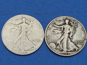 lot 61 image: 2 Walking Liberty Half Dollars--90% Silver