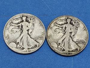 lot 66 image: 2 Walking Liberty Half Dollars--90% Silver